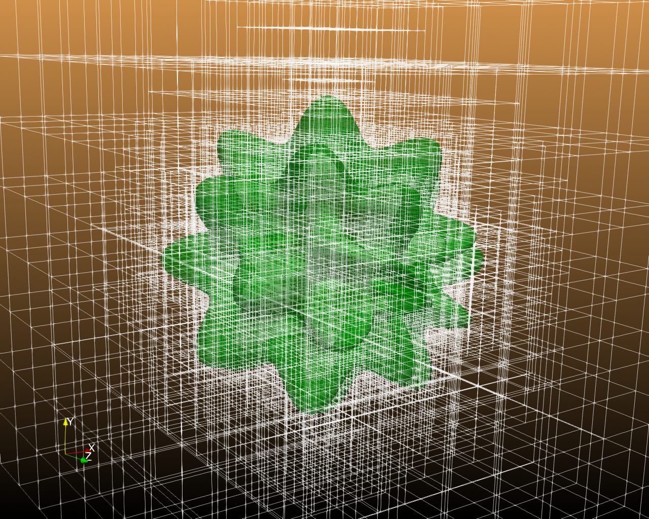 Star-shaped irregular domain embedded in an adaptive octree grid, from Figure 5 of the Cirrus-AMG paper.